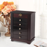 ZNTS Wooden Jewelry Box Organizer Wood Cabinet 6 Layers Case with 5 Drawers- Brown 58554028