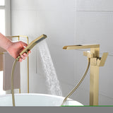 ZNTS Waterfall Freestanding Single Handle Floor Mounted Clawfoot Tub Faucet with Handshower NK0863