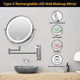 ZNTS 8 Inch Wall-Mounted Makeup Mirror, Double Sided 1x/10x Magnifying Makeup Mirror, 3 Colour Lights W1627133574