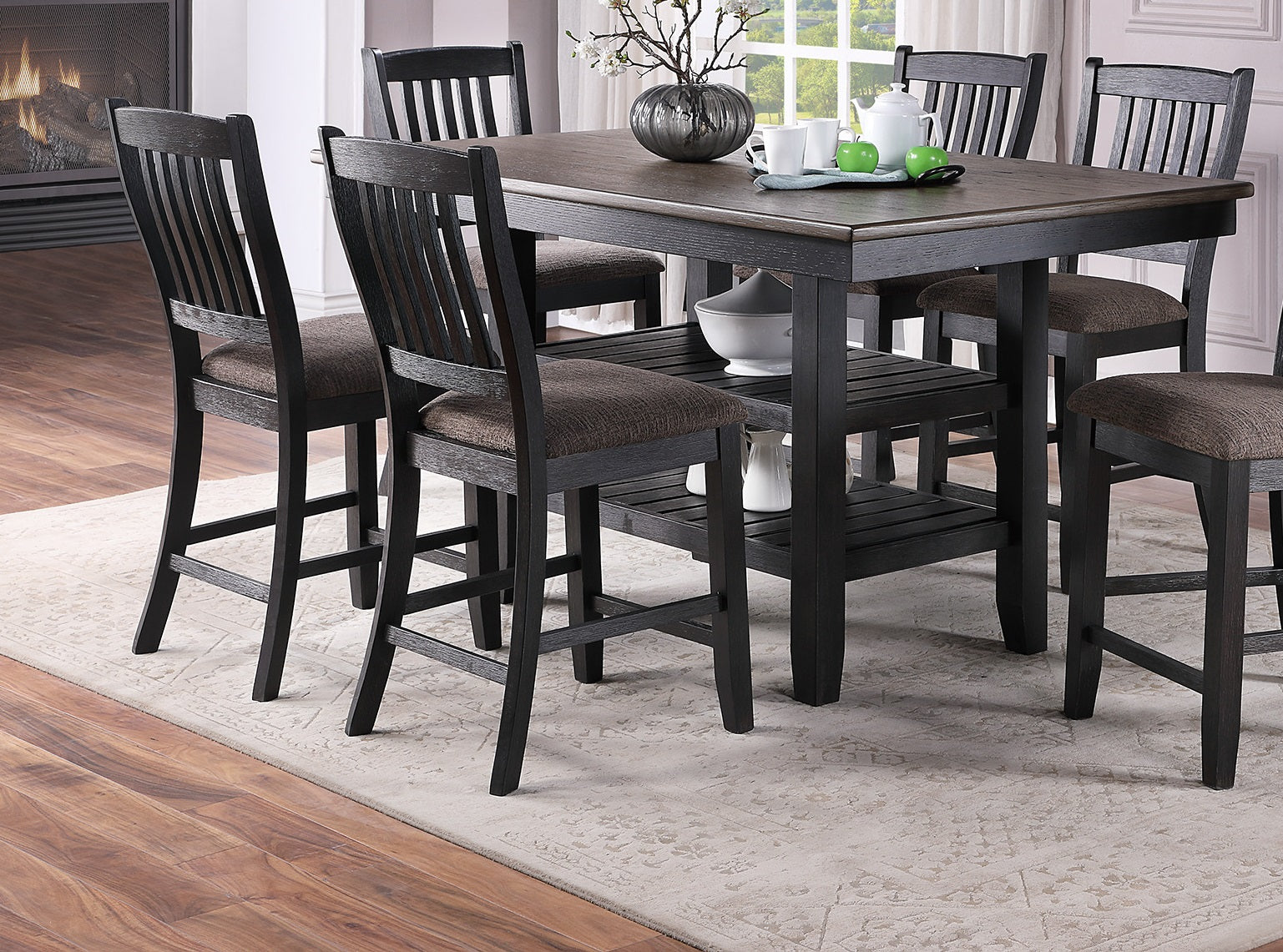 ZNTS 1pc Cunter Height Dining Table Dark Coffee Finish Kitchen Breakfast Dining Room Furniture Table w 2x B01183547