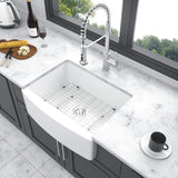 ZNTS Smallhouse Sink -24 inch Kitchen Sink White Apron-Front Ceramic Single Bowl Small Reversible W124352748