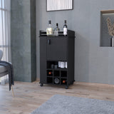 ZNTS Allandale 1-Door Bar Cart with Wine Rack and Casters Black B062111721