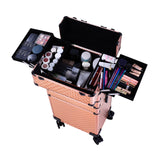 ZNTS 4-in-1 Draw-bar Style Interchangeable Aluminum Rolling Makeup Case-Rose Gold 70986434