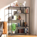 ZNTS 5-Tier Metal Industrial Bookshelf - 59in Height, 39in Width,Rustic Black Display Shelves,Bookcase 38615844