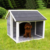 ZNTS Large Outdoor Wooden Dog House, Waterproof Dog Cage, Windproof and Warm Dog Kennel with Porch Deck W77332683