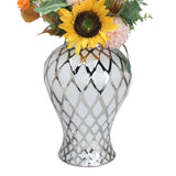 ZNTS White and Silver Ceramic Decorative Jar with Lid B03082091
