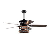 ZNTS 52 Inch Farmhouse Ceiling Fan with Lights and Remote,3-Lights Ceiling Fan with Caged Light Fixture W1592123241
