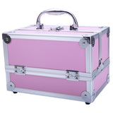 ZNTS SM-2176 Aluminum Makeup Train Case Jewelry Box Cosmetic Organizer with Mirror 9"x6"x6" Pink 34100159