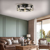 ZNTS Flush Mount Ceiling Fans with Lights and Remote Control green Caged Low Profile Ceiling Fan Modern W1340137045