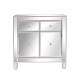 ZNTS FCH 28in MDF With Mirror Surface Two Drawers Two Doors Bedside Table Silver 01273709