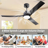 ZNTS 52 Inch Modern Ceiling Fans with Lights, 3 Blades Fan with Remote Control and 6 Speeds Noiseless DC W1187118481