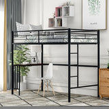 ZNTS Twin Metal Bunk Bed with Desk, Ladder and Guardrails, Loft Bed for Bedroom, Black MF286452AAB