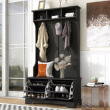 ZNTS ON-TREND All in One Hall Tree with 3 Top Shelves and 2 Flip Shoe Storage Drawers, Wood Hallway WF300971AAB
