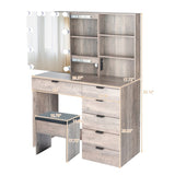 ZNTS Particleboard Triamine Veneer 6 Drawers 2 Shelves 3 Light Bulbs Mirror Cabinet Dressing Table Set 45271452