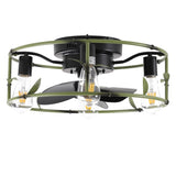 ZNTS Flush Mount Ceiling Fans with Lights and Remote Control green Caged Low Profile Ceiling Fan Modern W1340137045