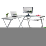 ZNTS Techni Mobili L-Shaped Tempered Glass Top Computer Desk with Pull Out Keyboard Panel, Clear RTA-3802-GLS