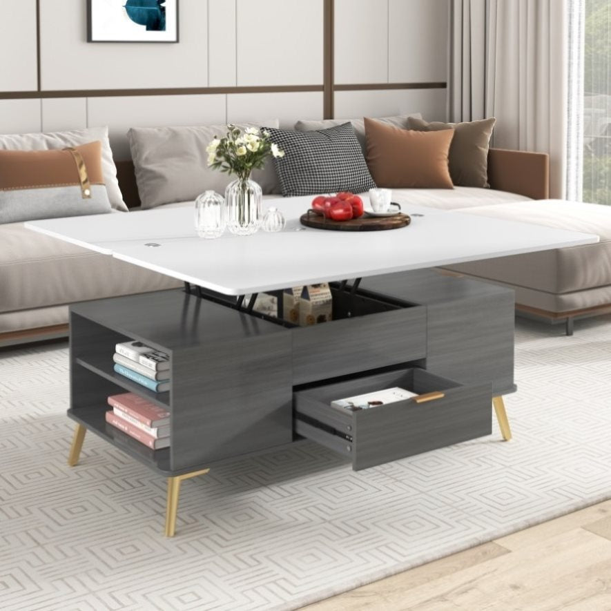 ZNTS Modern Lift Top Coffee Table Multi Functional Table with Drawers in  Gray & White WF307471AAG