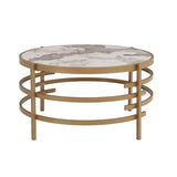 ZNTS 32.48'' Round Coffee Table With Sintered Stone Top&Sturdy Metal Frame, Modern Coffee Table for W1071P144334