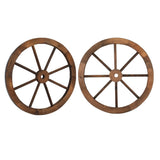 ZNTS 2pcs 24-Inch Old Western Style Garden Art Wall Decor Wooden Wagon Wheel Brown 37138993