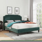 ZNTS Modern Velvet Curved Upholstered Platform Bed , Solid Wood Frame , Nailhead Trim, Green WF298928AAF