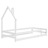 ZNTS Twin Size Wood bed with House-shaped Headboard Floor bed with Fences,White W504102759