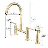 ZNTS Double Handle Bridge Kitchen Faucet with Side Spray W122566138