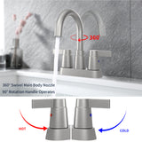 ZNTS Bathroom Faucet Brushed Nickel 2-Handle Bathroom Sink Faucet 360 Degree High Arc Swivel Spout 60669503