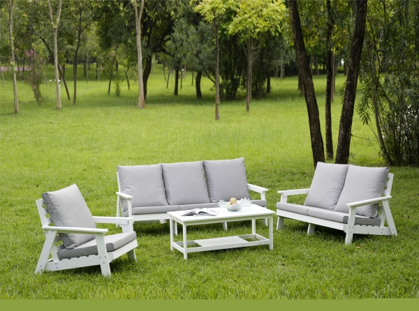 ZNTS HIPS 3 Seater Sofa with Cushion, Wood Grain Outdoor Garden Sofa,White/Grey W1209114907