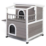 ZNTS HOBBYZOO Wooden Cat house 2-Story Indoor Outdoor Luxurious Cat Shelter House with Transparent 09839259