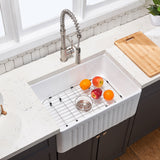 ZNTS Fireclay 30" L X 20" W Farmhouse Kitchen Sink with Grid and Strainer JYCAS8272WH