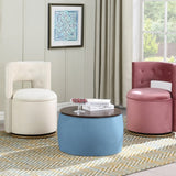 ZNTS Round Ottoman Set with Storage, 2 in 1 combination, Round Coffee Table, Square Foot Rest Footstool 88163110