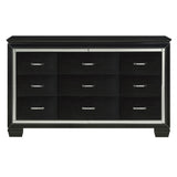 ZNTS Black Finish Dresser Bold Desing 9 Drawers Glamorous Faux-Alligator Textured Fronts Wooden Bedroom B011134407
