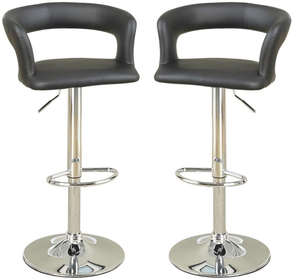 ZNTS Bar Stool Counter Height Chairs Set of 2 Adjustable Height Kitchen Island Stools Black PVC / Faux HS00F1555-ID-AHD