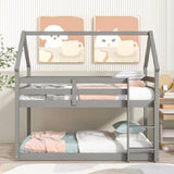 ZNTS Twin over Twin Loft Bed with Roof Design, Safety Guardrail, Ladder, Grey W50446267