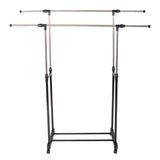 ZNTS Dual-bar Vertical & Horizontal Stretching Stand Clothes Rack with Shoe Shelf YJ-04 Black & Silver 95408394