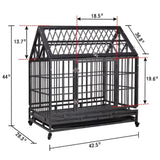 ZNTS Heavy-Duty Metal Dog Kennel, Pet Cage Crate with Openable Pointed Top and Front Door, 4 Wheels, W104169022