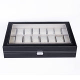 ZNTS 24 Compartments Top-level Opening Style Leather Watch Collection Box Black 45482126