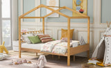 ZNTS Full Size Wood House Bed with Storage Space, Natural WF294192AAM