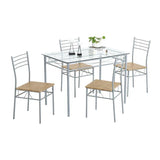 ZNTS [110 x 70 x 76cm] Iron Glass Dining Table and Chairs Silver One Table and Four Chairs MDF Cushion 95820991