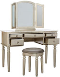 ZNTS Bedroom Contemporary Vanity Set w Foldable Mirror Stool Drawers Silver Color HS00F4079-ID-AHD