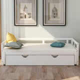 ZNTS Extending Daybed with Trundle, Wooden Daybed with Trundle, White WF194887AAK