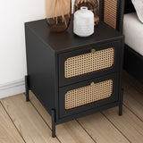 ZNTS Modern Cannage Rattan Wood Closet 2-Drawer Side Table End Table Nightstand for Bedroom, Living Room, WF303222AAB