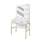 ZNTS White modern simple vanity with stool, solid metal frame construction, 9 LED lights illuminate W33158579