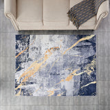 ZNTS ZARA Collection Abstract Design Blue Gray Yellow Machine Washable Super Soft Area Rug B030115662