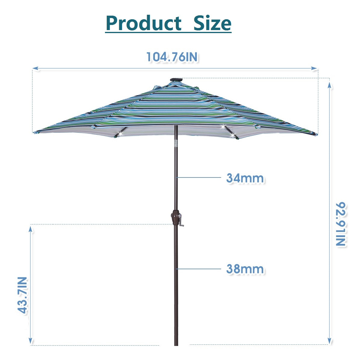 ZNTS Outdoor Patio 8.7-Feet Market Table Umbrella with Push Button Tilt and Crank, Blue Stripes With 24 62497768