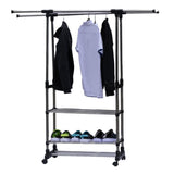 ZNTS Dual Bars Horizontal & Vertical Telescope Style 3 Tiers Stainless Steel Clothing Garment Shoe Rack B 14578480
