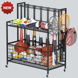 ZNTS Sports Equipment Organizer, Basketball Storage Rack, Sports Organizer Cart with Basket and Hooks W1401141789