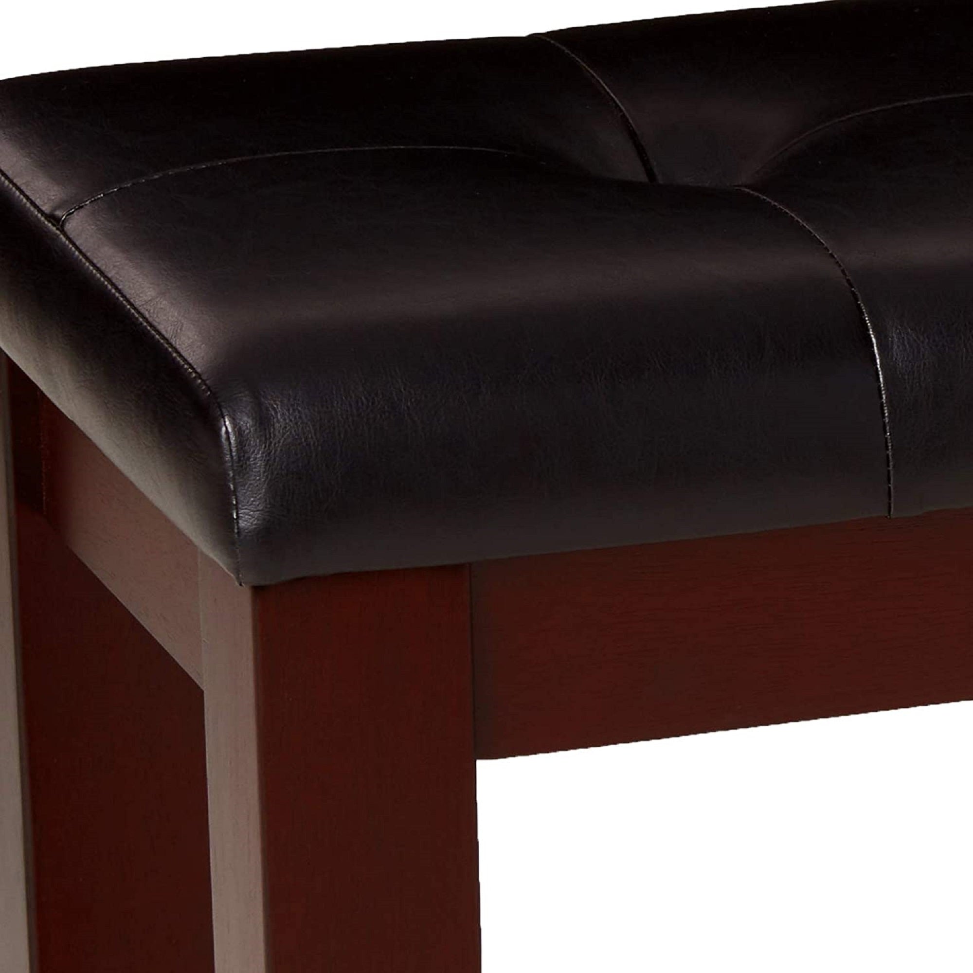 ZNTS 1Pc Modern Bench with Leather-Look Seat Tufted Upholstery Tapered Wood Legs Bedroom Living Room B011119817