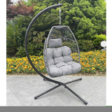 ZNTS Outdoor Patio Wicker Folding Hanging Chair,Rattan Swing Hammock Egg Chair With C Type Bracket, With 32571175