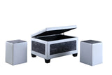 ZNTS 19" Tall Bonded Leather Storage Ottoman w/ 2 Seating, Old-World Blue and White B072116469